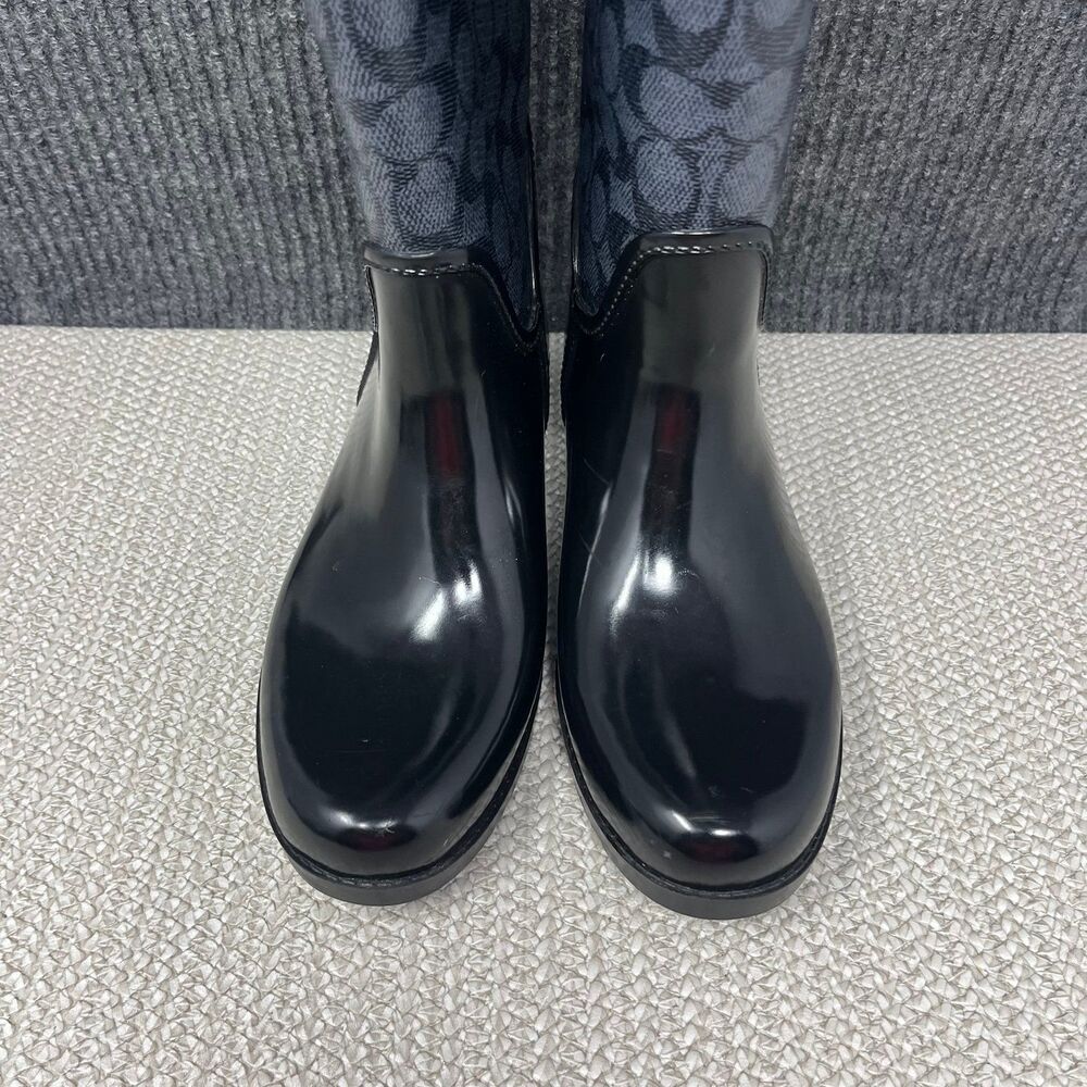 Coach Tristee Tall Rain Boots Rubber Black Signature Print Logo Women’s 7 B - Picture 3 of 9